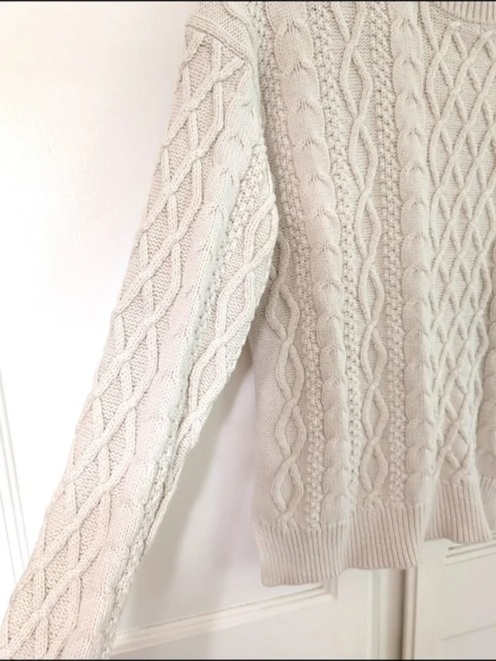 J. Crew 100% Cotton Cable-Knit Crewneck Sweater Ivory Size S